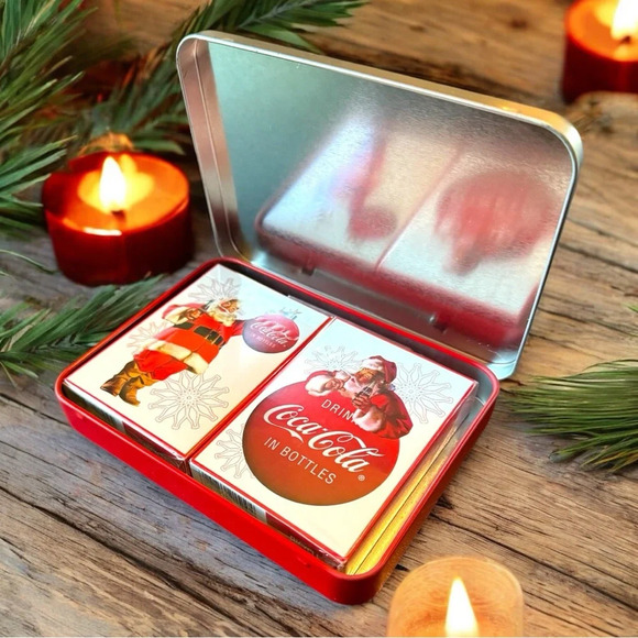 COCA-COLA Christmas Santa Claus Playing Cards Tin - Two Decks (New, Sealed) - Picture 3 of 6